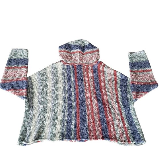 Colorful Cotton Knit Baja Beach Festival Oversized Boxy Crop Hoodie Sweater MED - Picture 6 of 13